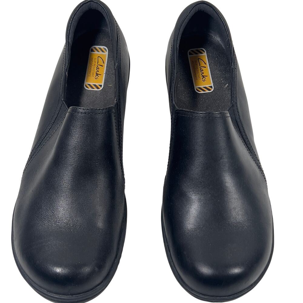 Clarks Slip Resistant Women's 10M Black Slip-on Faux Leather Casual Loafers
